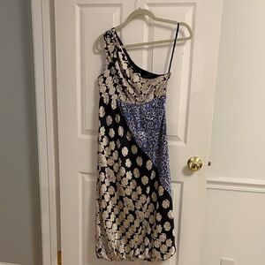 Tibi One-Shoulder Black and Blue Floral Dress (2008)
